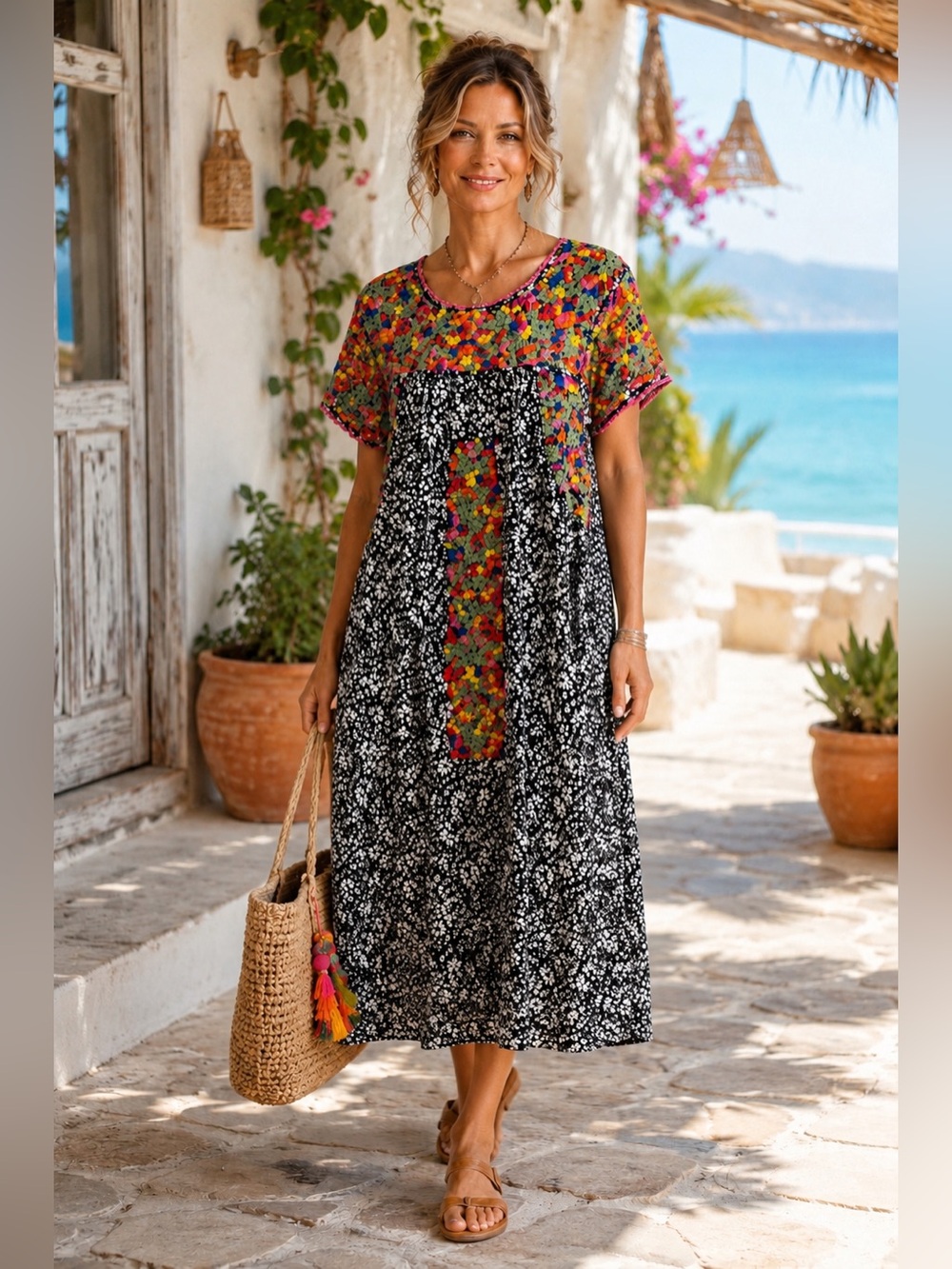 SISTER MARY Ivy Jane Embroidered Floral Mexican Artisan Cottagecore Dress SZ L